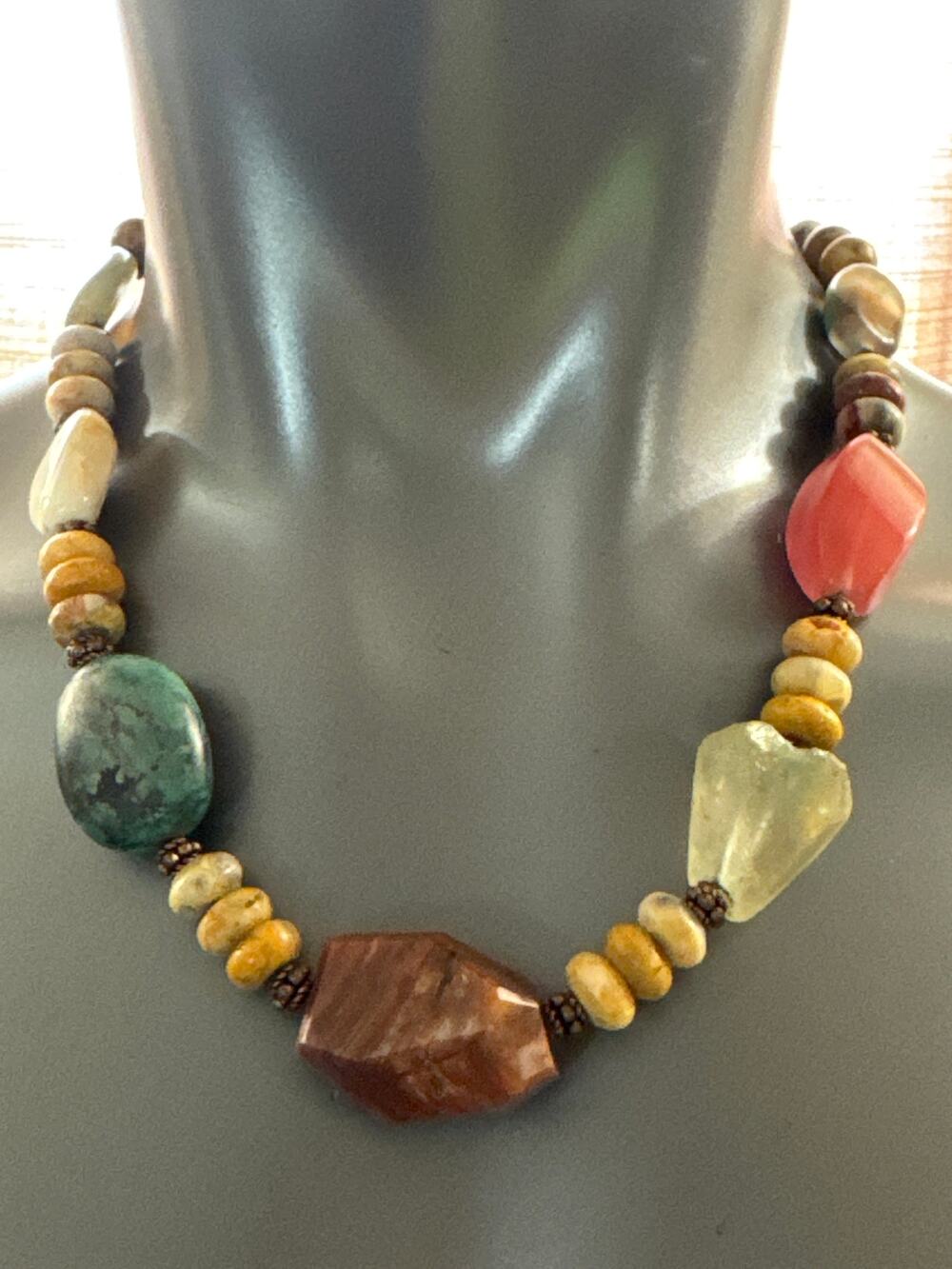 Natural Turquoise, Coral and Other Stones Bevelled & Polished With Toggle Clasp